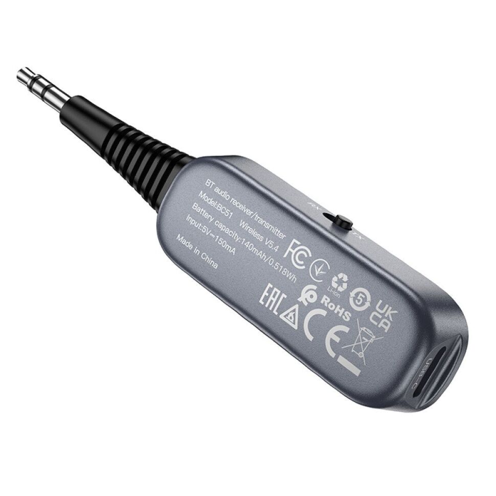 Bluetooth-аудіоадаптер BOROFONE BC51 Clear Way, сірий