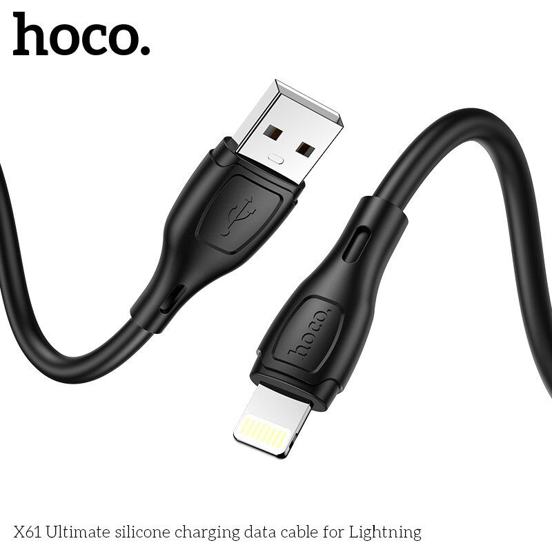 USB кабель HOCO X61 USB - Lightning Silicone 2.4A 1 метр, чорний