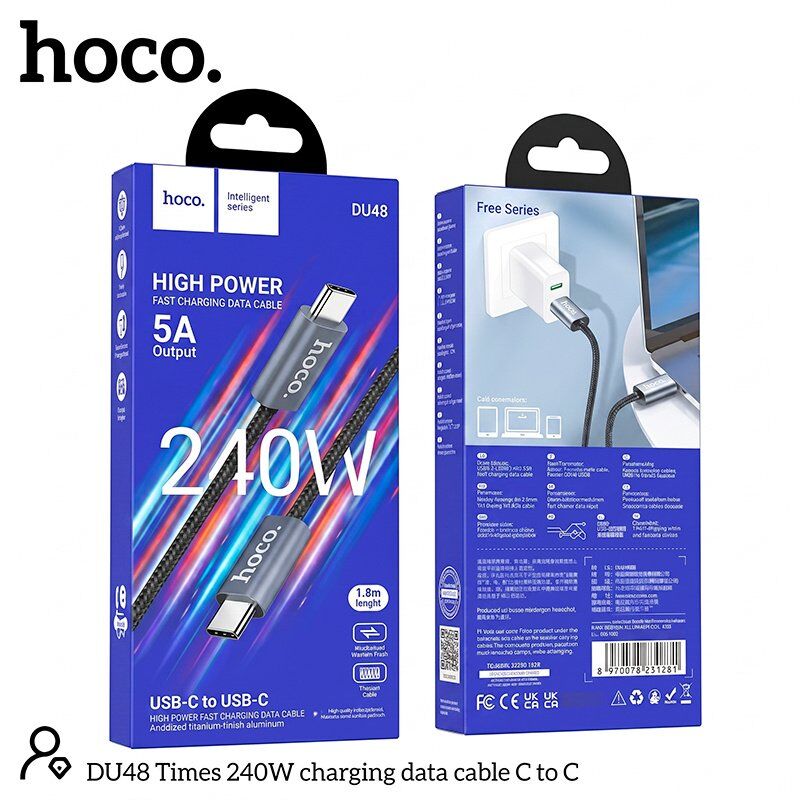 USB-C кабель HOCO DU48 Type-C - Type-C 1.80м, чорний