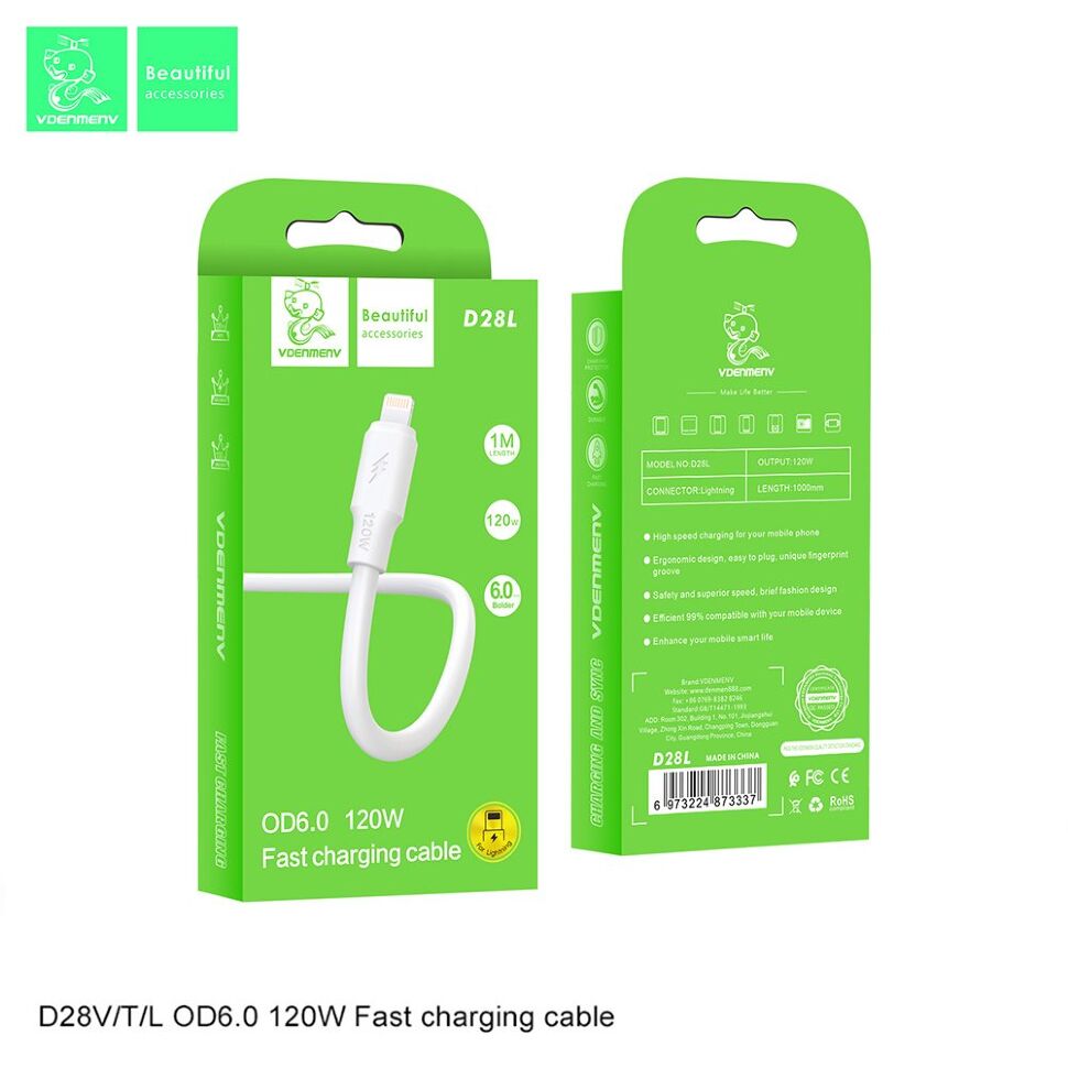 Кабель USB Denmen D28L USB - Lightning 5A OD6.0 120W