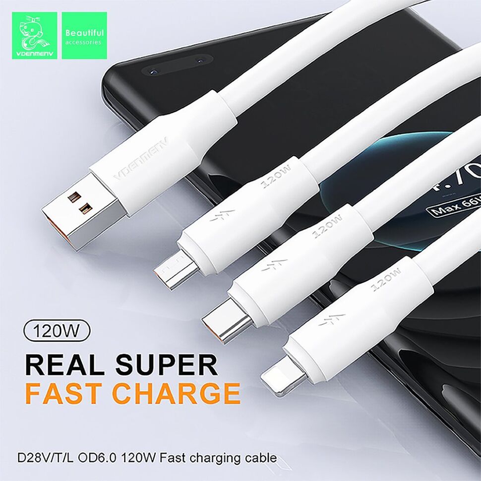 Кабель USB Denmen D28L USB - Lightning 5A OD6.0 120W