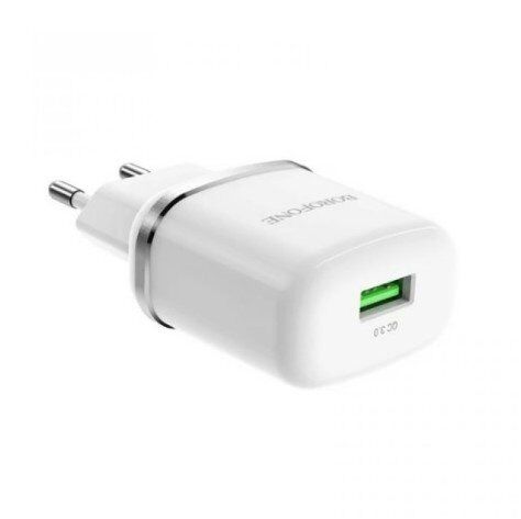 Мережевий зарядний пристрій BOROFONE BA36A High speed single port QC3.0, БІЛИЙ