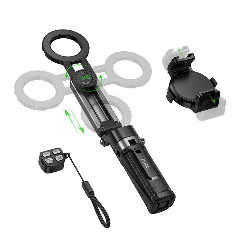 Монопод-штатив HOCO K27 Pro 2-в-1 (магніт + затискач), з Bluetooth-пультом, для смартфона 4.5 - 7.0", чорний