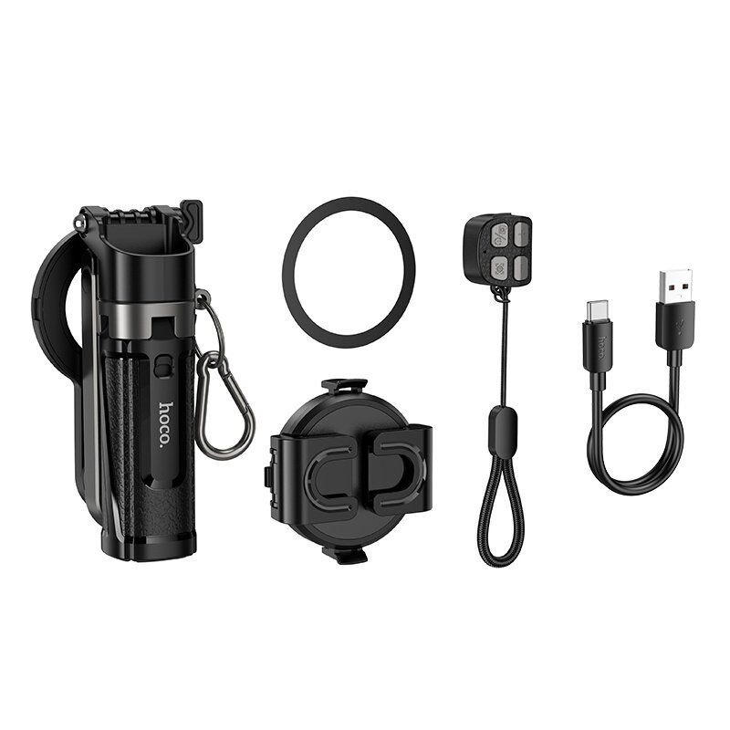 Монопод-штатив HOCO K27 Pro 2-в-1 (магніт + затискач), з Bluetooth-пультом, для смартфона 4.5 - 7.0", чорний