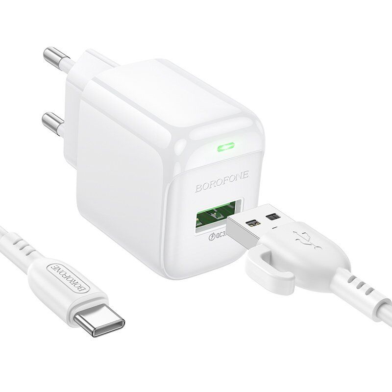 Мережевий зарядний пристрій BOROFONE BAS42A USB QC3.0 + кабель USB - TYPE-C, білий