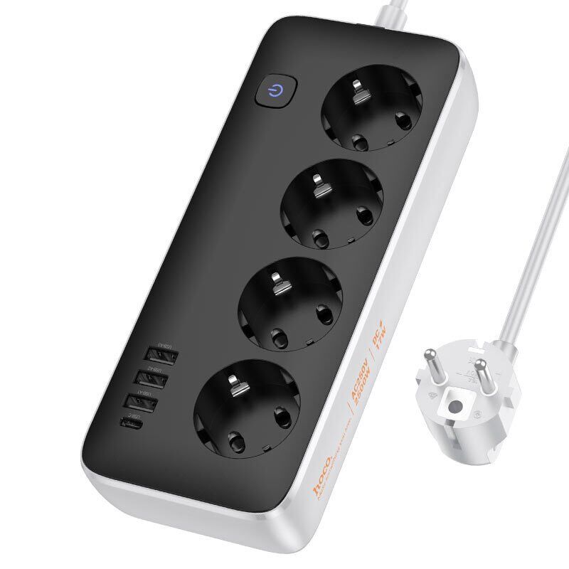 Мережевий подовжувач HOCO AC21 3*USB + Type-C + 4*Socket 3 метри, чорний