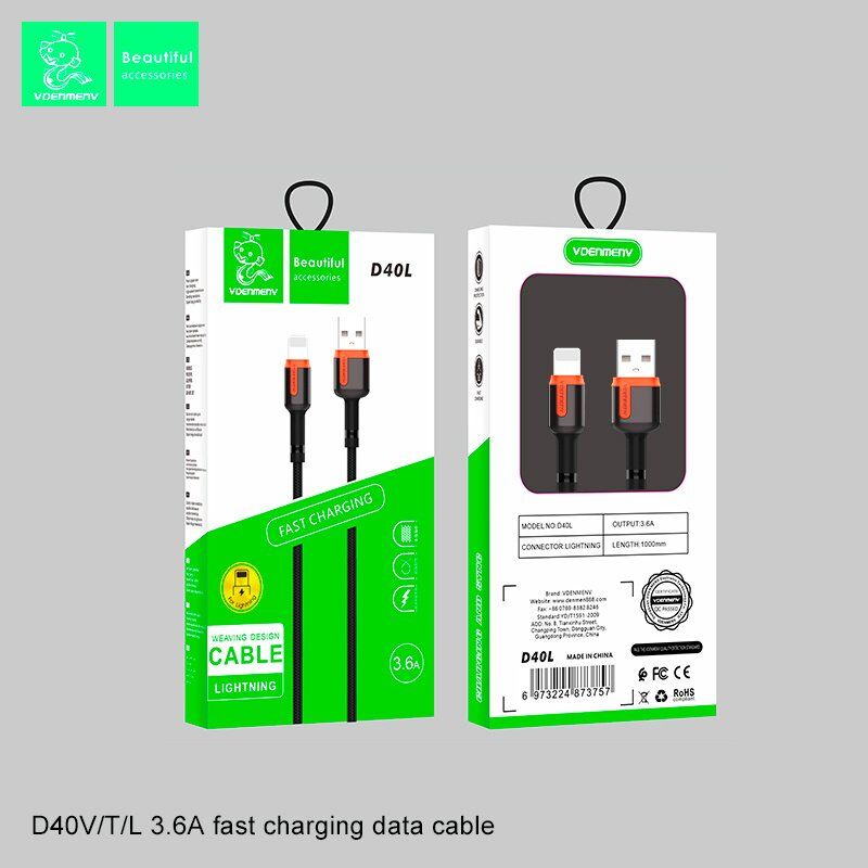 Кабель USB Denmen D40L USB - Lightning 3.6A ТКАНИНОВА ОПЛЕТКА