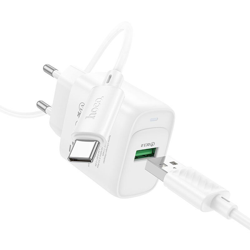 Мережевий зарядний пристрій HOCO C140A USB QC3.0 18W + кабель USB - TYPE-C, білий