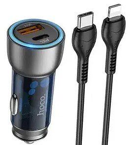 Автомобільний зарядний пристрій HOCO NZ8 43W TYPE-C / USB QC 3.0 + КАБЕЛЬ TYPE-C - LIGHTNING, СИНIЙ