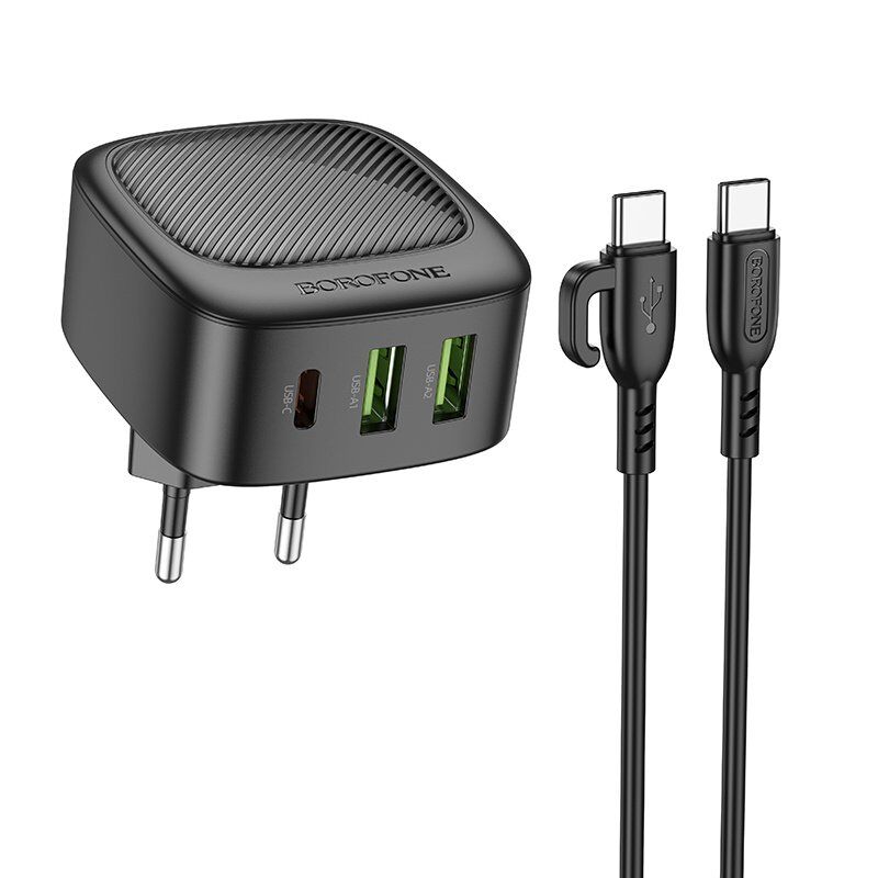 Мережевий зарядний пристрій Borofone BAS23A Type-C PD 30W 2*USB + кабель Type-C - Type-C, чорний