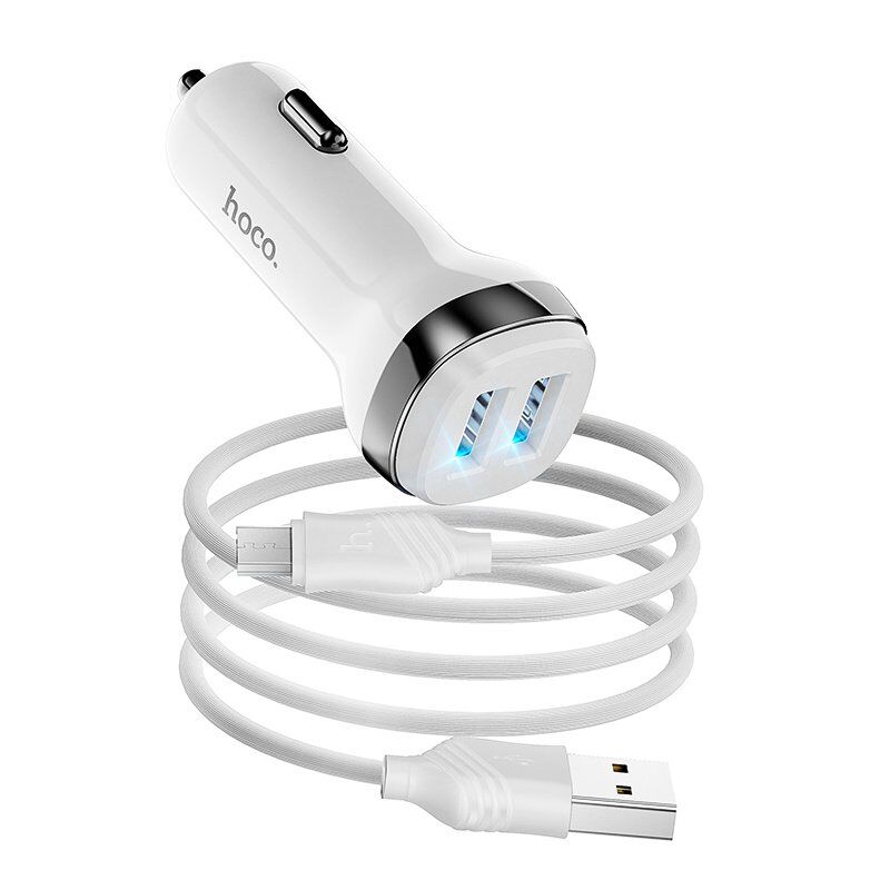 Автомобільний зарядний пристрій HOCO Z40 2USB 2.4A + кабель USB - Micro USB, білий