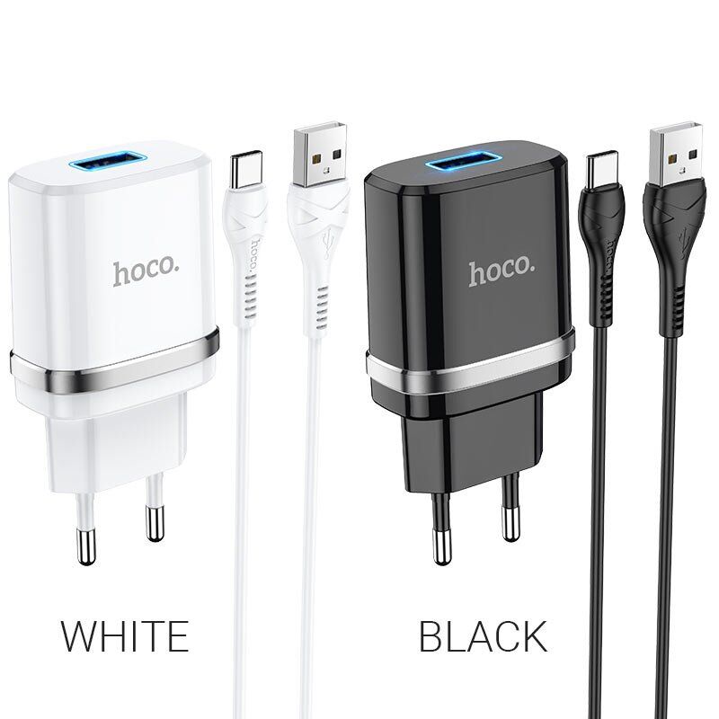 Мережевий зарядний пристрій HOCO N1 USB 2.4A + кабель USB - Type-C, чорний