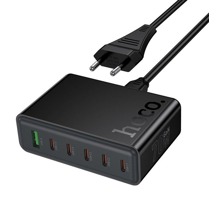 Сетевое зарядное устройство HOCO C152A PD 70W 5*TYPE-C + QC3.0, чёрный