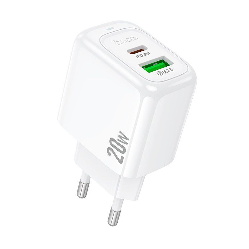 Мережевий зарядний пристрій HOCO CS54A TYPE-C PD 20W + USB QC 3.0, білий