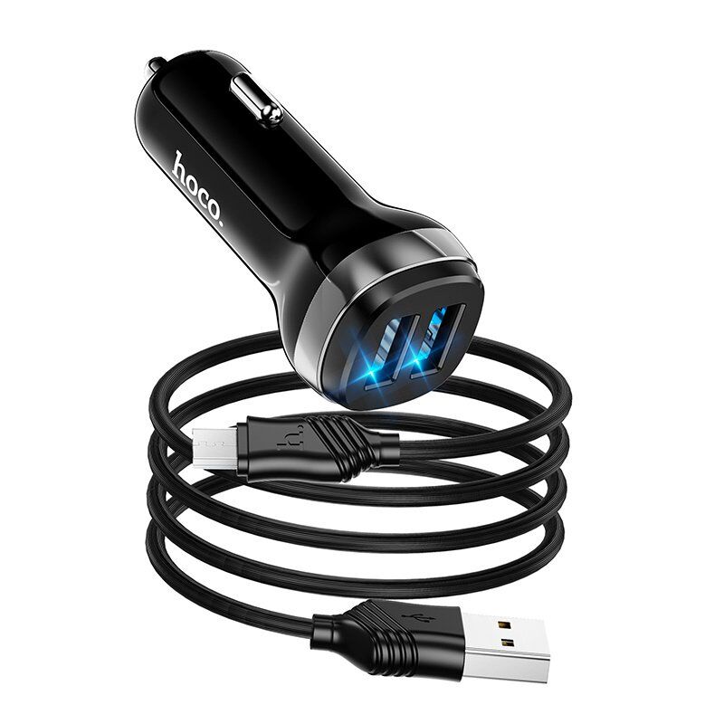 Автомобільний зарядний пристрій HOCO Z40 2USB 2.4A + кабель USB - Micro USB, чорний