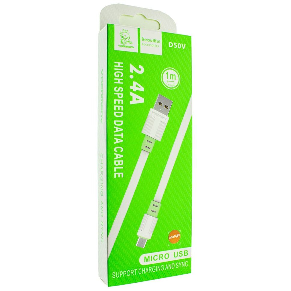 Кабель USB Denmen D50V USB - micro USB (2,4A) Плоский провід
