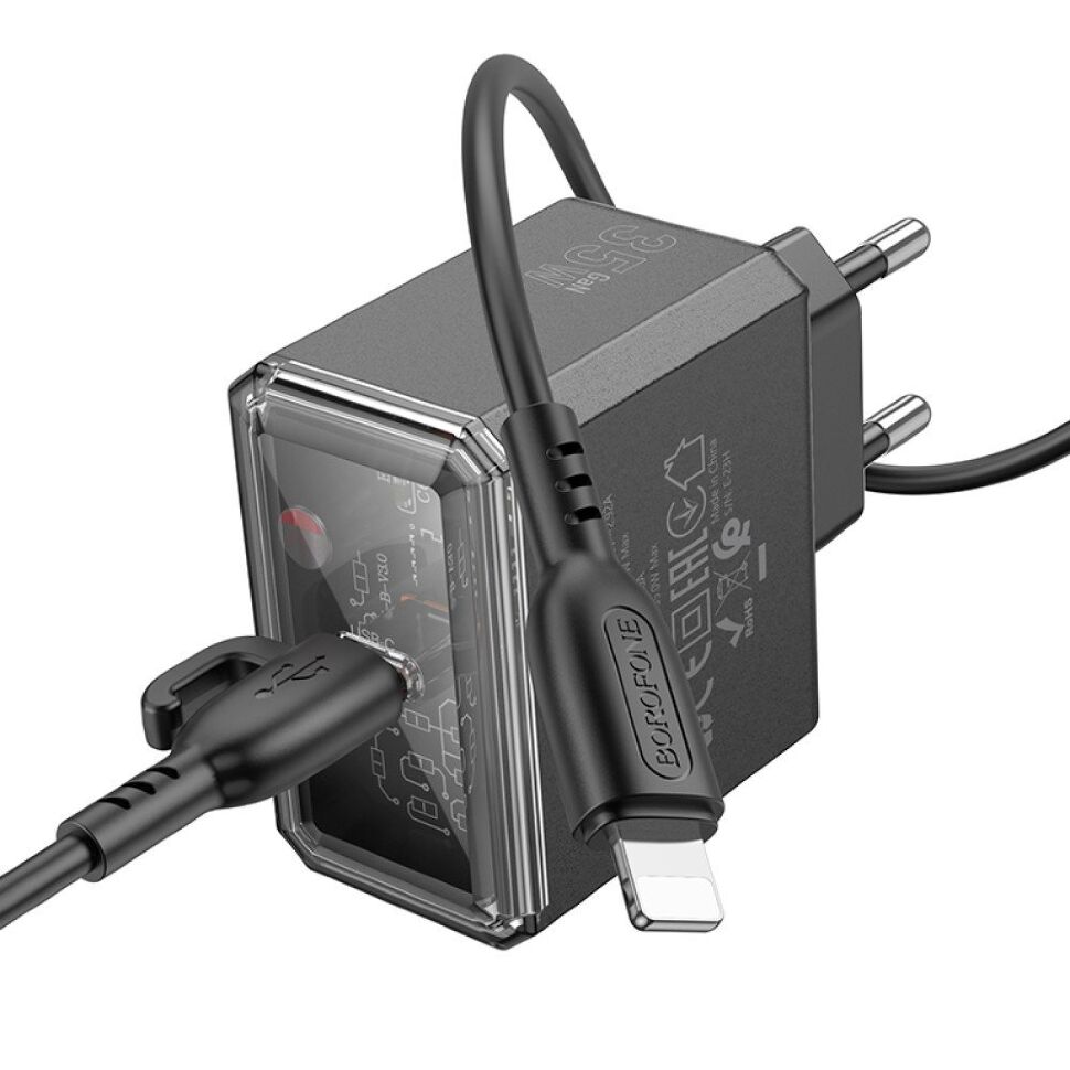 Мережевий зарядний пристрій BOROFONE BAS31A TYPE-C PD 35W + кабель TYPE-C - LIGHTNING, чорний