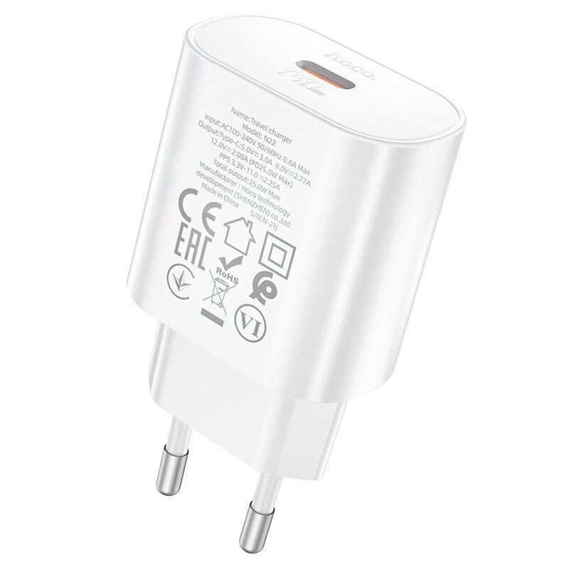 Сетевое зарядное устройство HOCO N22 Jetta Type-C PD 25W без кабеля, белое
