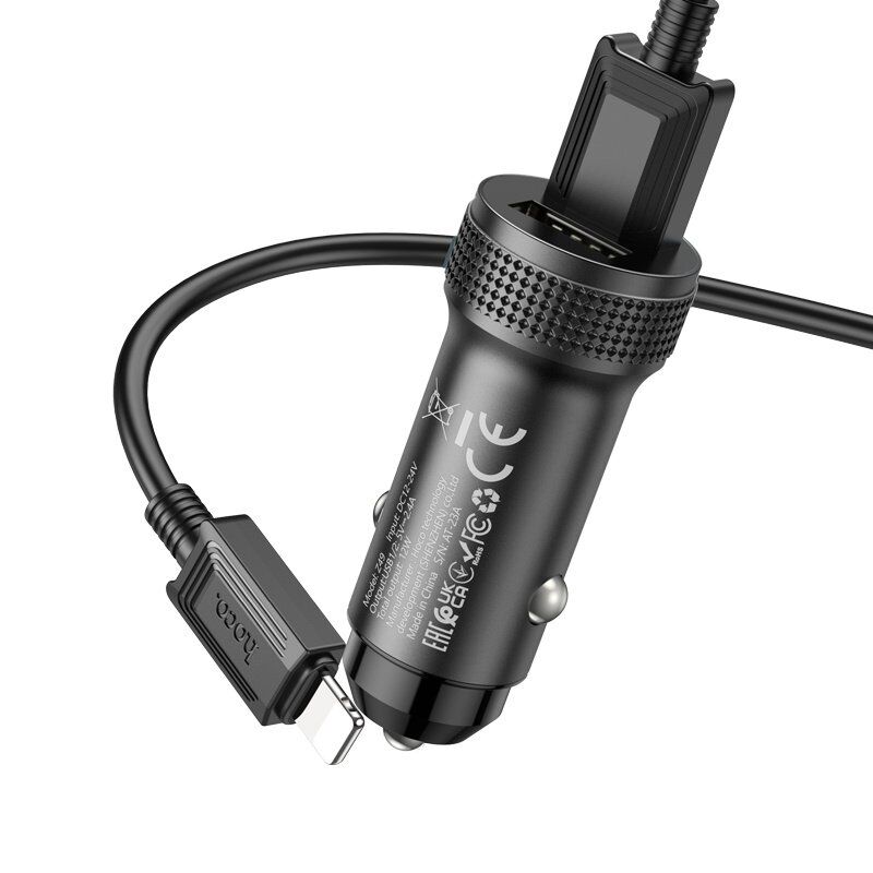 Автомобільний зарядний пристрій HOCO Z49 2USB 2,4A + кабель USB - Lightning, чорний