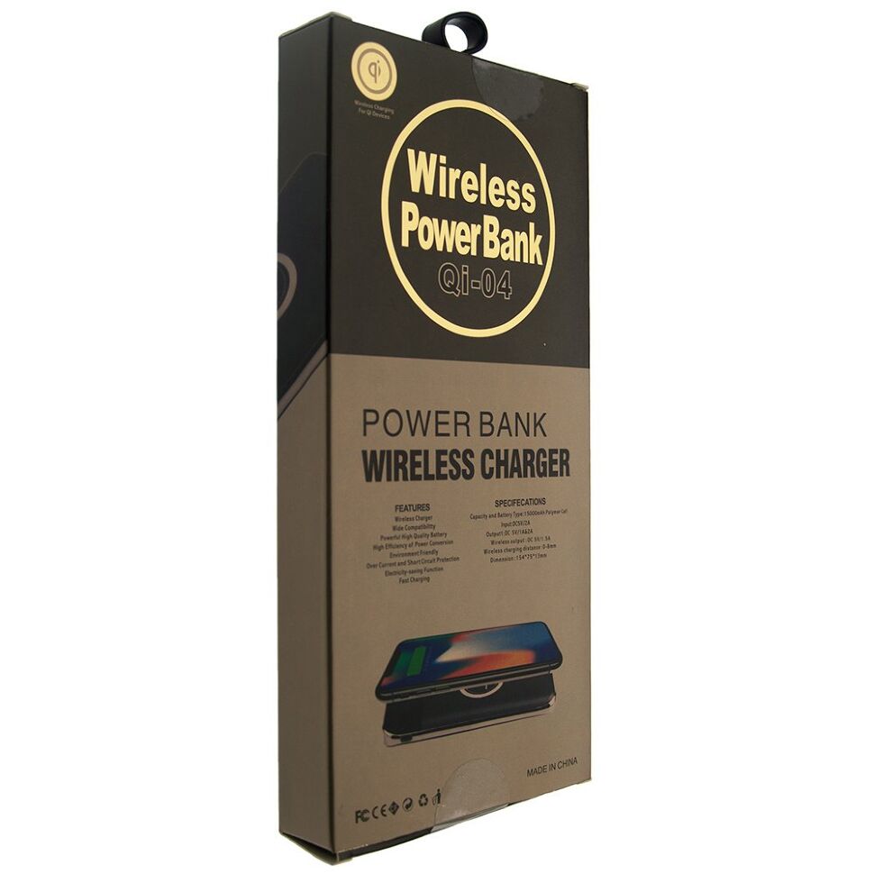 Power Bank з бездротовою зарядкою QI-04 15000 ЧОРНИЙ