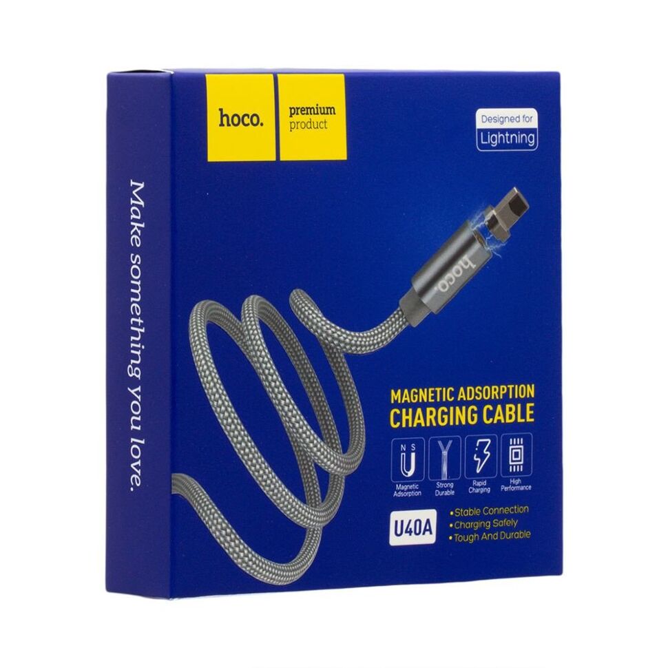 USB кабель HOCO U40A магнiтний USB - Lightning 1M, сірий