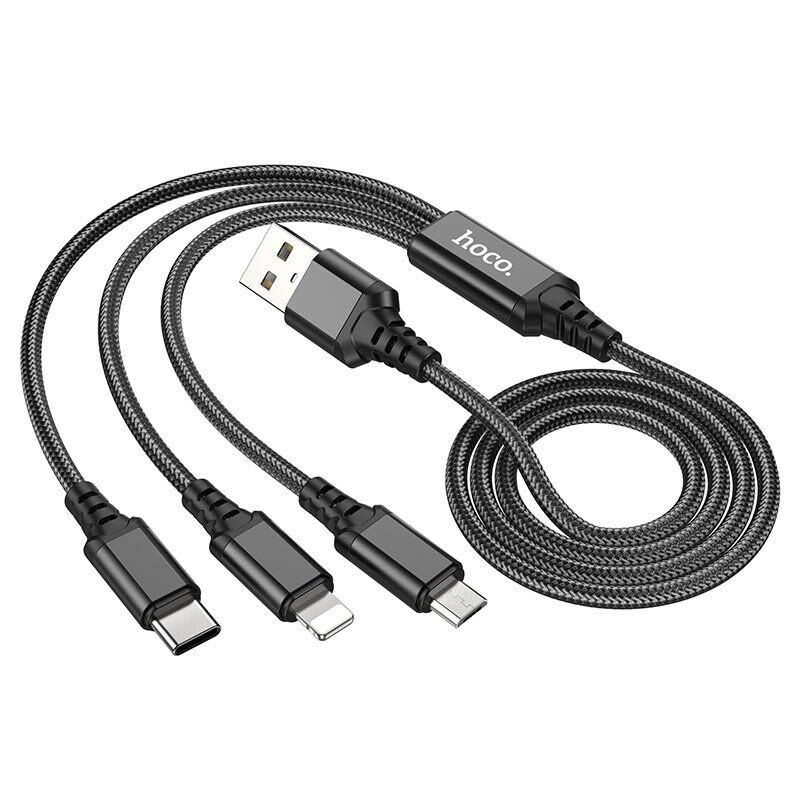 USB КАБЕЛЬ HOCO X76 3в1: Lightning/Micro/Type-C ЧОРНИЙ