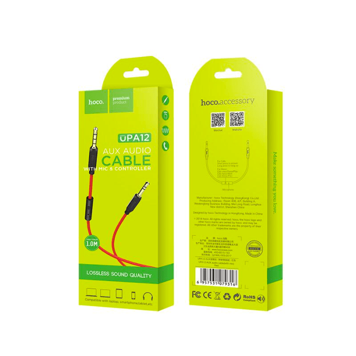 Кабель AUX HOCO UPA12 + Микрофон 3 pin (1М) (30pc) (черный)