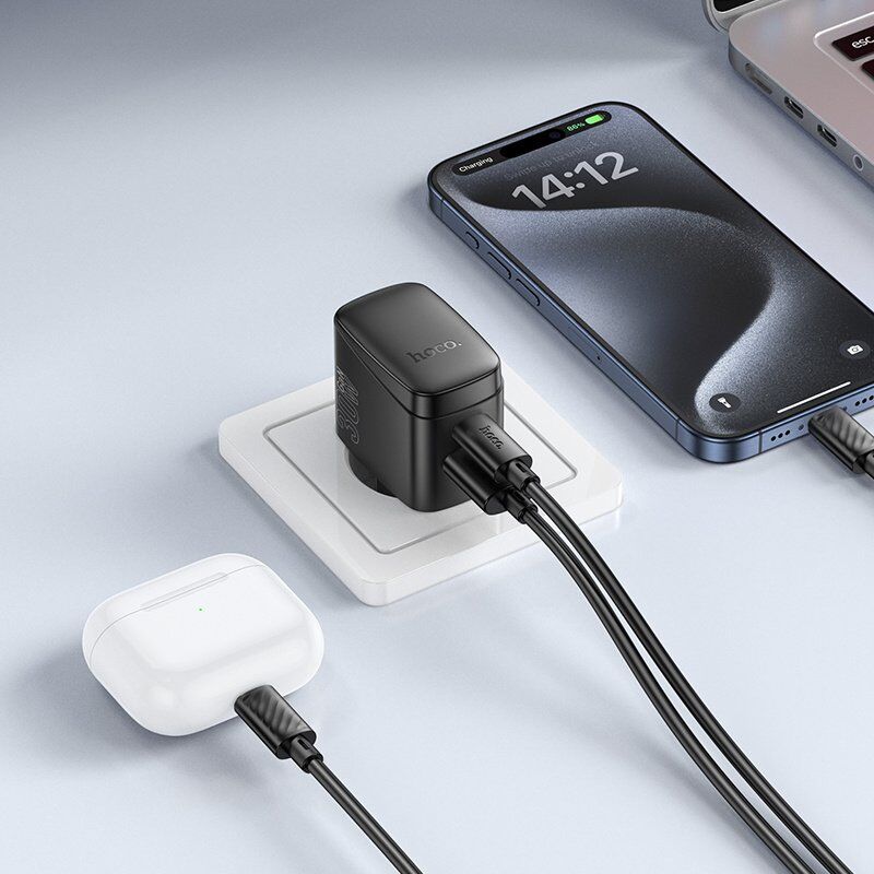 Мережевий зарядний пристрій HOCO CS61A TYPE-C PD 30W + USB QC 3.0 + КАБЕЛЬ TYPE-C - TYPE-C, чорний