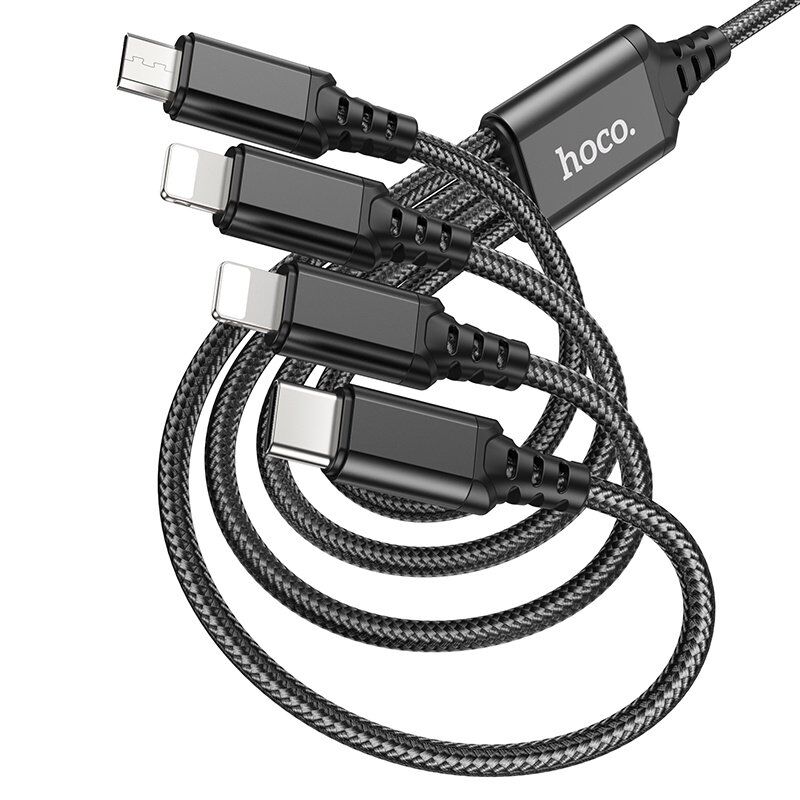 USB КАБЕЛЬ HOCO X76 4в1: Lightning*2/Micro/Type-C, ЧОРНИЙ