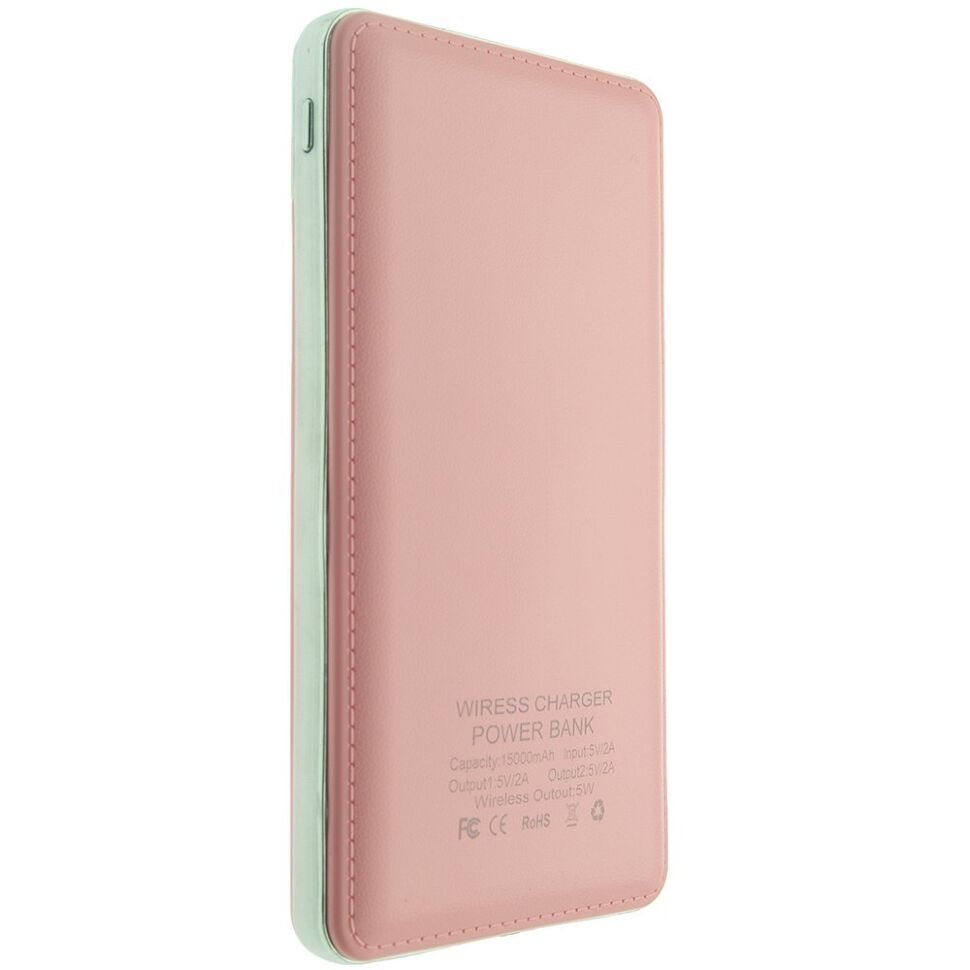 Power Bank з бездротовою зарядкою QI-08 15000 РОЖОВИЙ