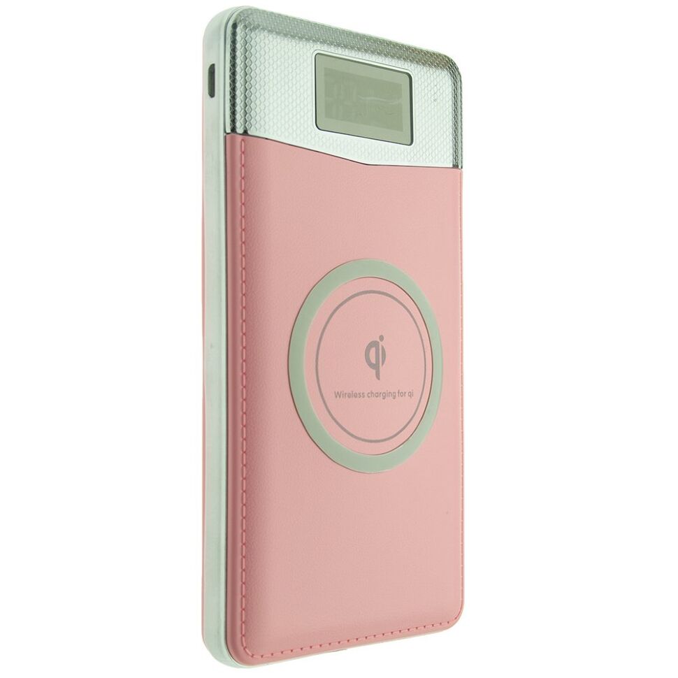 Power Bank з бездротовою зарядкою QI-08 15000 РОЖОВИЙ