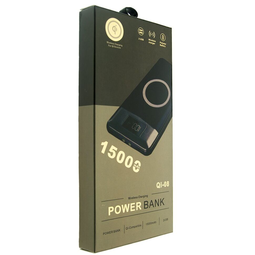 Power Bank з бездротовою зарядкою QI-08 15000 РОЖОВИЙ