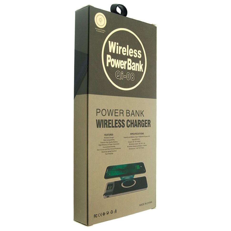 Power Bank з бездротовою зарядкою QI-08 15000 ЧОРНИЙ