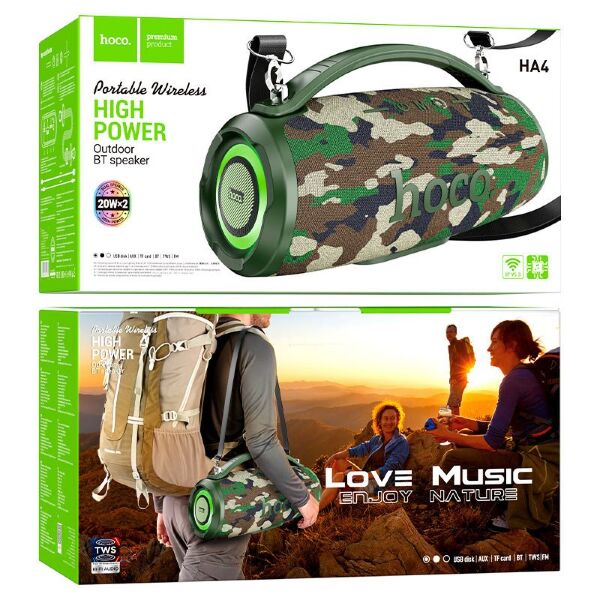 Колонка бездротова HOCO HA4 20W*2, ARMY GREEN