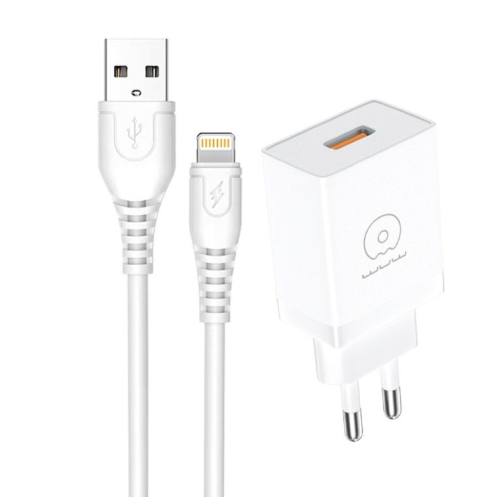 Мережевий зарядний пристрій WUW T66 2A + USB кабель Lightning