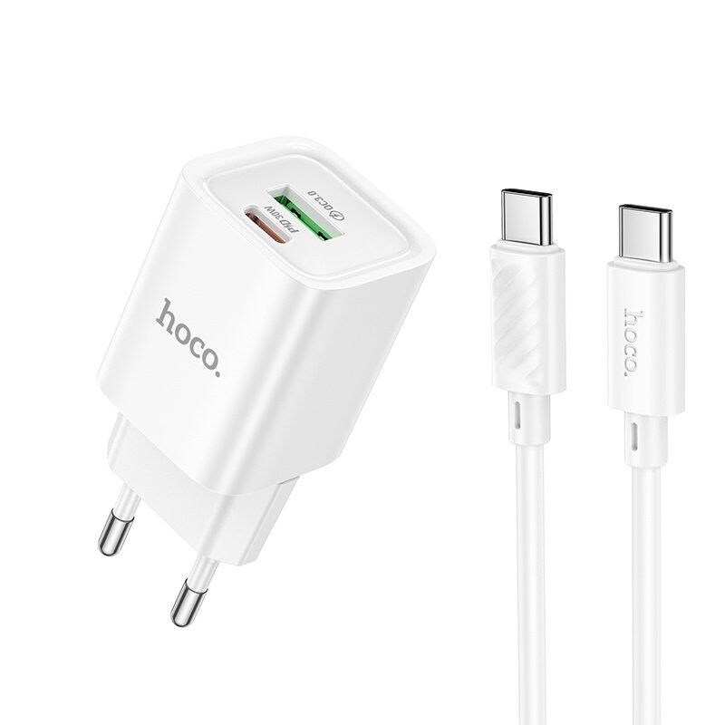 Мережевий зарядний пристрій HOCO C149A Charm PD 30W / QC3.0 + кабель TYPE-C-TYPE-C, білий