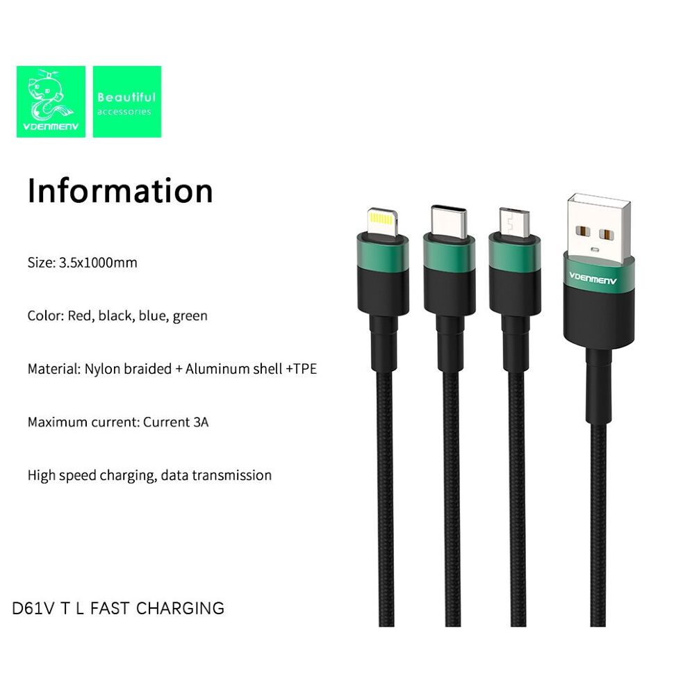 Кабель USB Denmen D61L USB - Lightning (2.4A)
