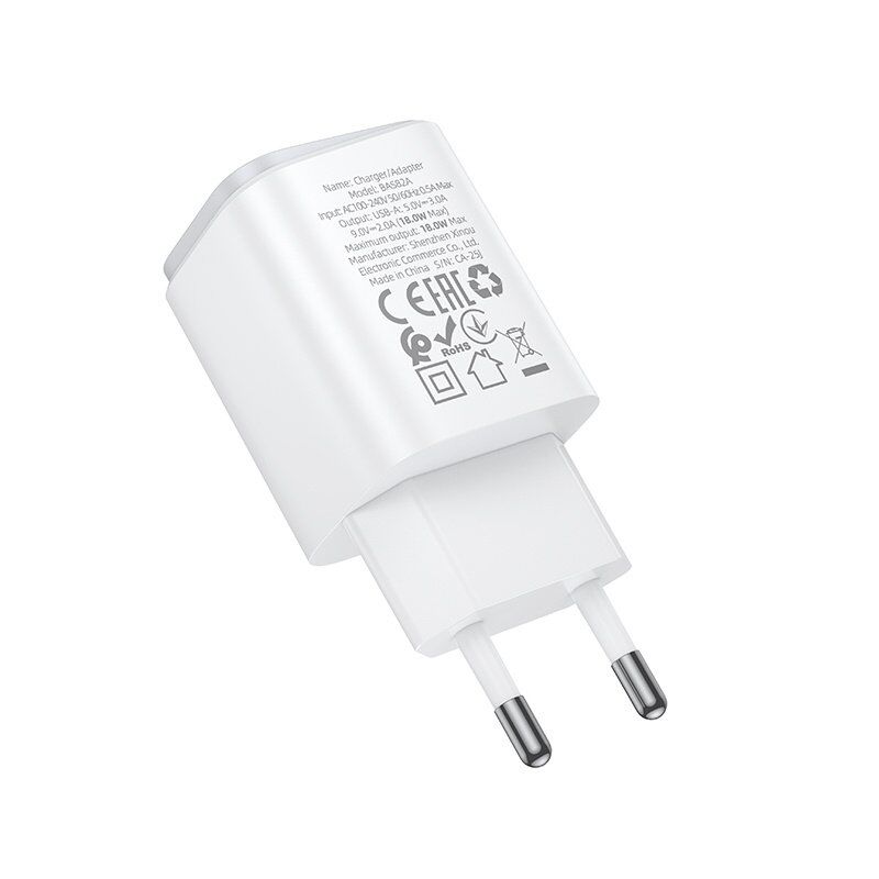 Мережевий зарядний пристрій Borofone BAS82A USB QC3.0, білий