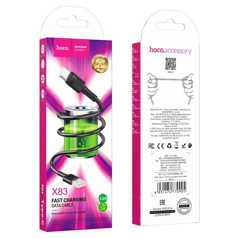 USB кабель HOCO X83 USB - Type-C 1 MЕТР ЧОРНИЙ