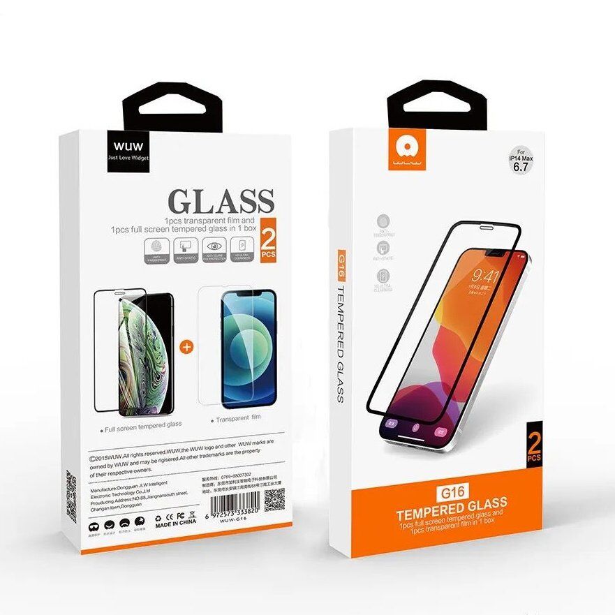 Захисне скло WUW G16 для APPLE iPhone 14 PRO MAX | 15 PLUS | 16 PLUS (2 СКЛА)