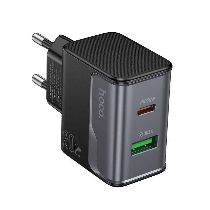 Мережевий зарядний пристрій HOCO CS71A TYPE-C PD 20W + USB QC 3.0, чорний