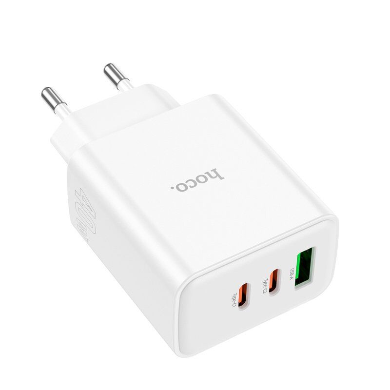 Мережевий зарядний пристрій HOCO C126A 2*TYPE-C PD 40W + QC3.0, БІЛИЙ