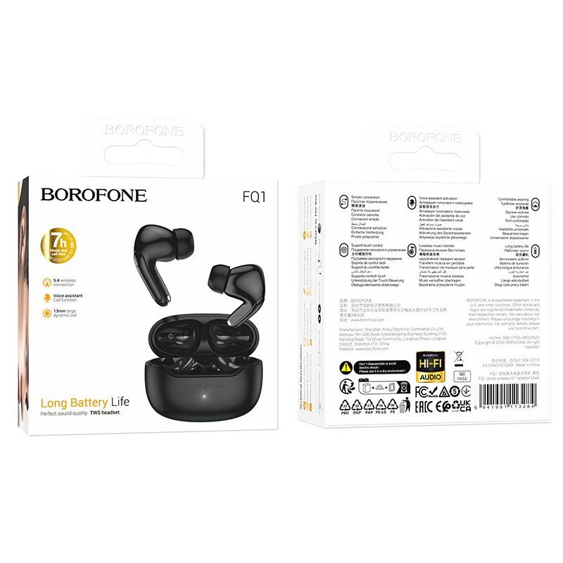 Бездротові навушники BOROFONE FQ1 TWS, чорний