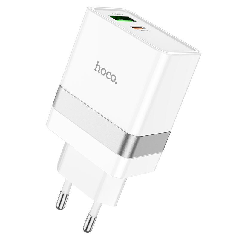 Мережевий зарядний пристрій HOCO N21 Topspeed PD 30W TYPE-C + USB QC3.0, бiлий