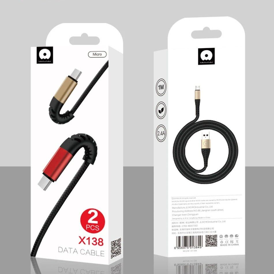 Кабель USB WUW X138 USB - micro 2,4A (2 кабелі в упаковці) тканинна оплетка (70)