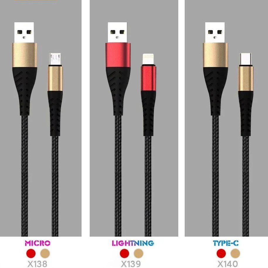 Кабель USB WUW X138 USB - micro 2,4A (2 кабелі в упаковці) тканинна оплетка (70)
