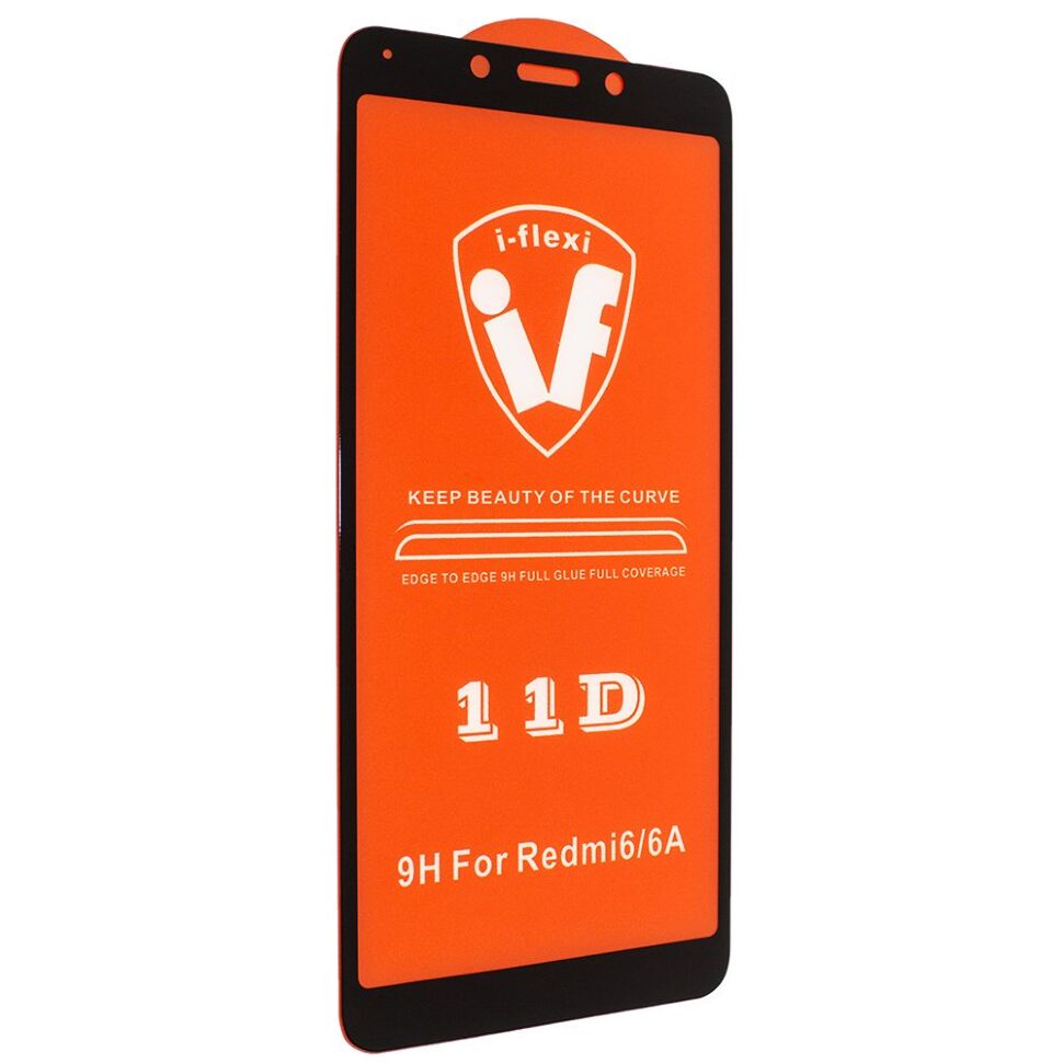 Скло 11D 9H i-flexi FULL GLUE XIAOMI Redmi 6 в упаковці ЧОРНИЙ