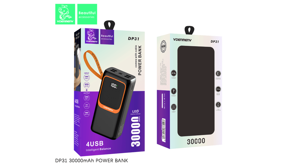 POWERBANK DENMEN DP31 30000mAh 4.5A 22,5W + ЛАМПА