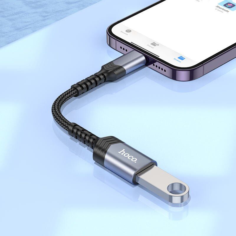 Конвертор HOCO UA24 OTG Lightning (папа) - USB 2.0 (мама) 16.5 см, сірий