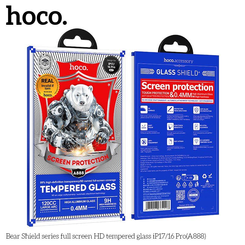 Скло для телефону HOCO A888 Bear Shield HD APPLE iPhone 16 PRO | iPhone 17 6.3"